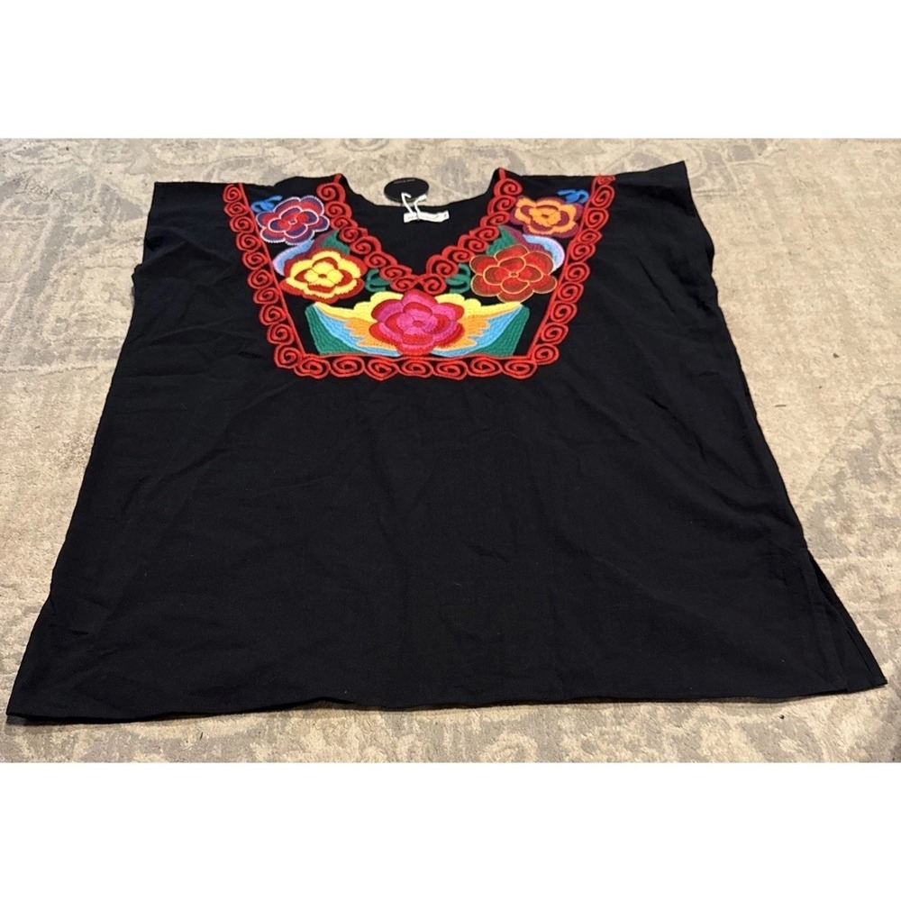 YZXDORWJ Blouse Shirt Embroidered Flowers Black Sleeveless Sz 2XL XXL New